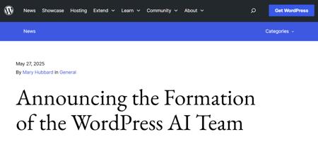 WordPress 成立 AI 团队：从“提供插件”上升到“平台战略”