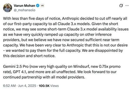 天塌了，Claude 全面断供Windsurf！CEO喊冤控诉也挡不住开发者退订，祸起OpenAI收购？