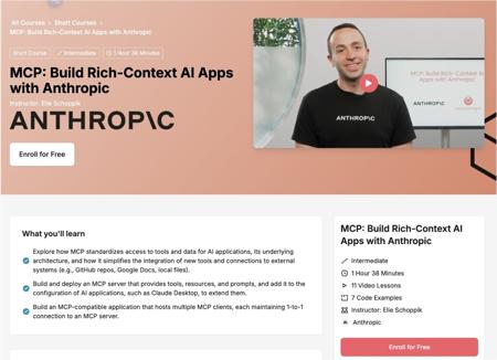 Anthropic 开设一门关于使用 MCP 构建 AI 应用程序免费课程