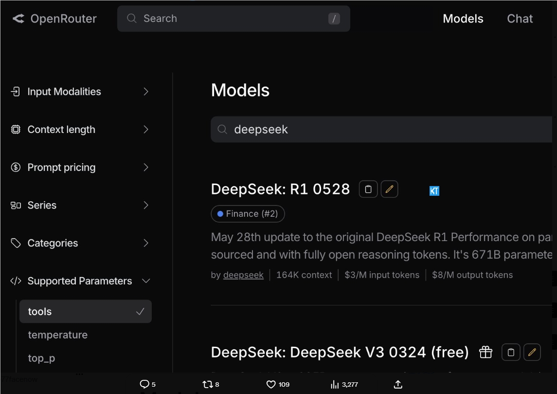 DeepSeek R1- 0528 在OpenRouter支持本地工具调用