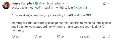 放弃博士学位加入OpenAI，他要为ChatGPT和AGI引入记忆与人格
