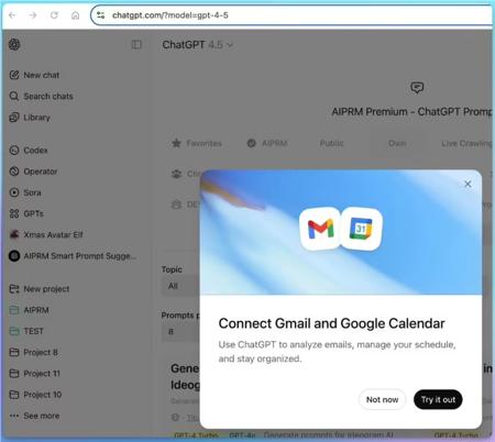 ChatGPT 新功能上线！让你的 Gmail 和日历变得更智能